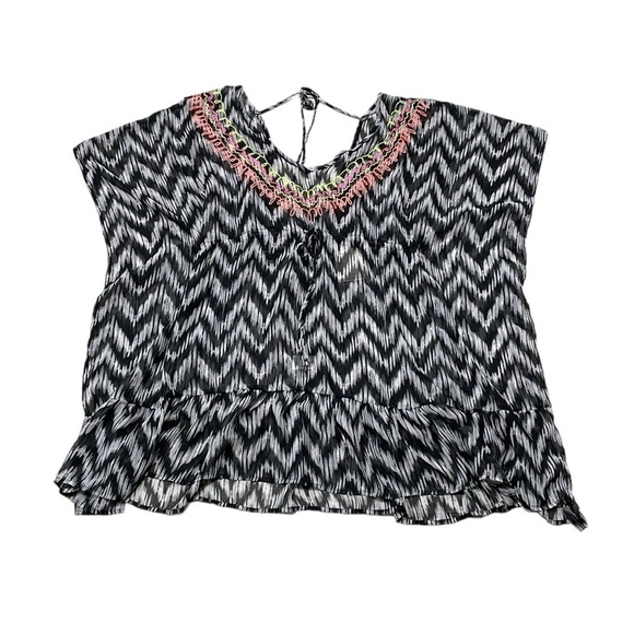Miken Coverup Womens XL Black White NWT Zig Zag Pattern Embroidered Sheer Poncho - Picture 3 of 16
